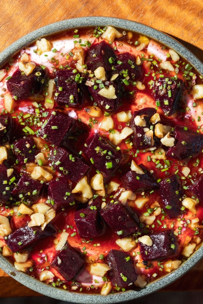 Beetroot dish with walnuts and chives